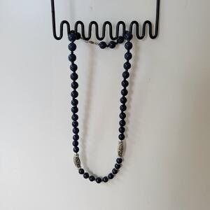 Vintage Dark Navy Blue Hard Plastic 28" Beaded Costume Fashion Jewelry Necklace